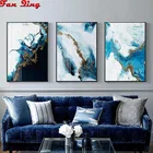 Алмазная картина 5d, 3 панели, золотистая, Синяя абстрактная вышивка, украшение для дома, для гостиной, Триптих, Алмазная мозаика