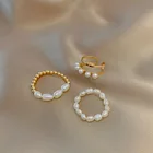 Минар 3 шт.компл. нерегулярные барочного жемчуга набор колец для женщин Элегантный Золотой Цвет бисером регулировки Открытое кольцо Свадебные украшения