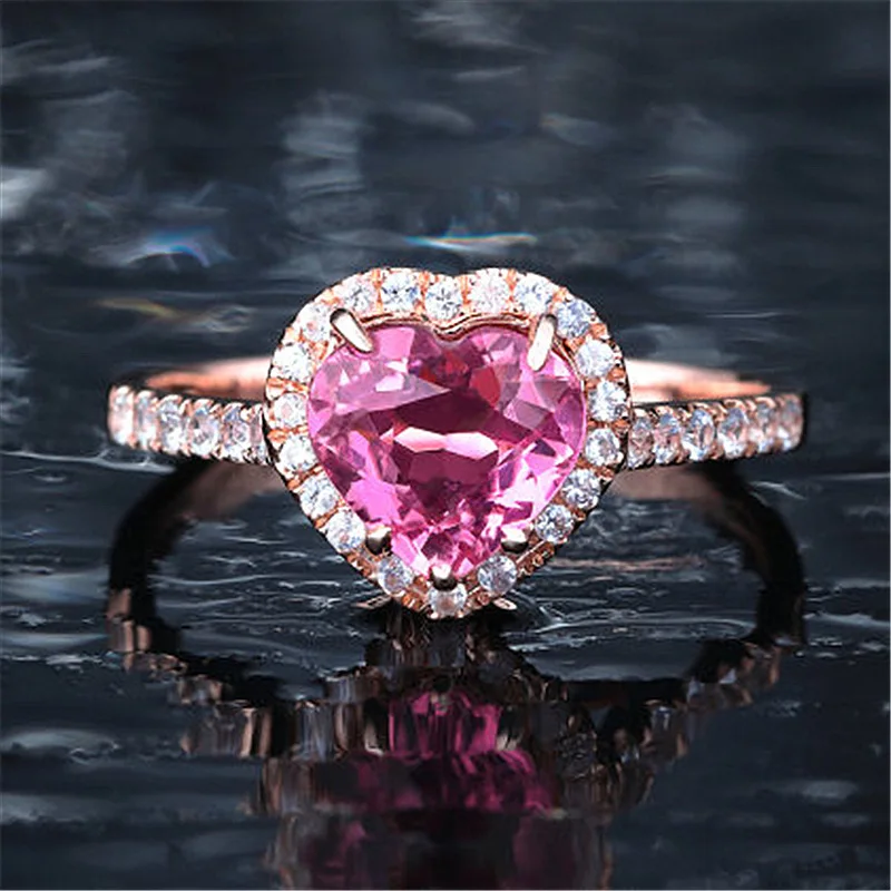 

Exquisite Heart Shape Pink Crystal Ring Princess Banquet Pink/champagne Zircon Ring Bridal Wedding Ring Engagement Jewelry Gifts