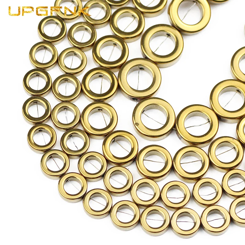 

UPGFNK Natural Gold color Donut Hematite Stone Round Spacer Loose Beads For Jewelry Making 8/10/12/14mm DIY Bracelet Findings