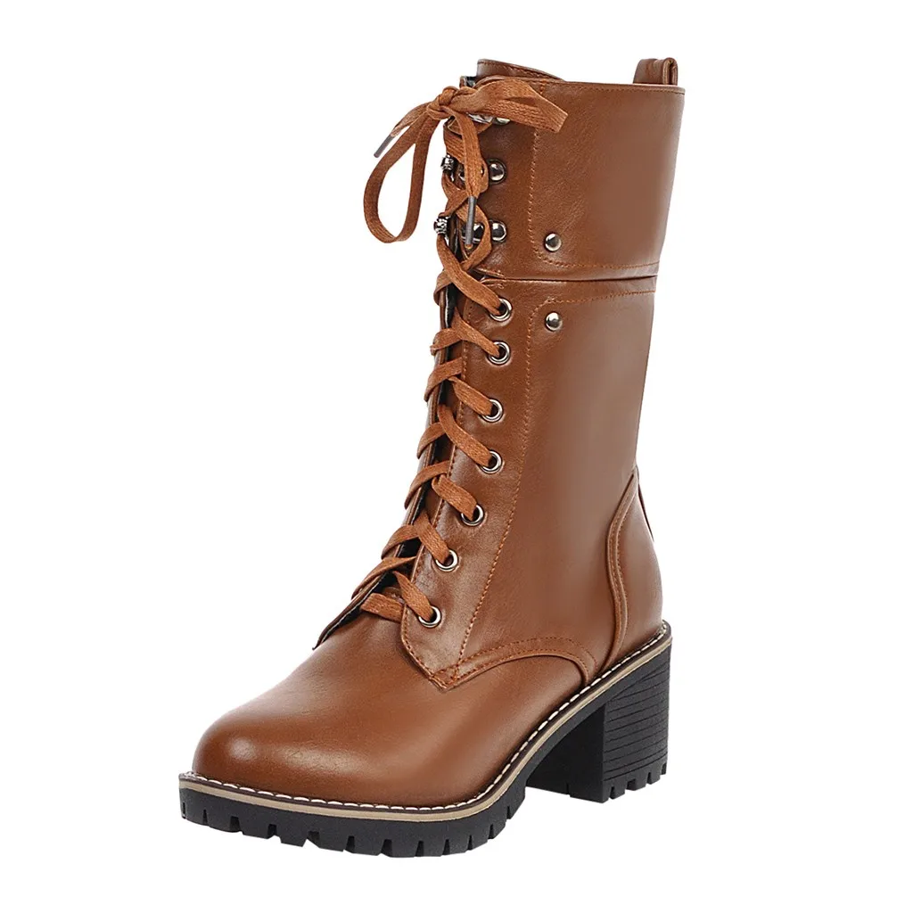 Женские коричневые высокие ботинки на шнуровке женские ботильоны до середины