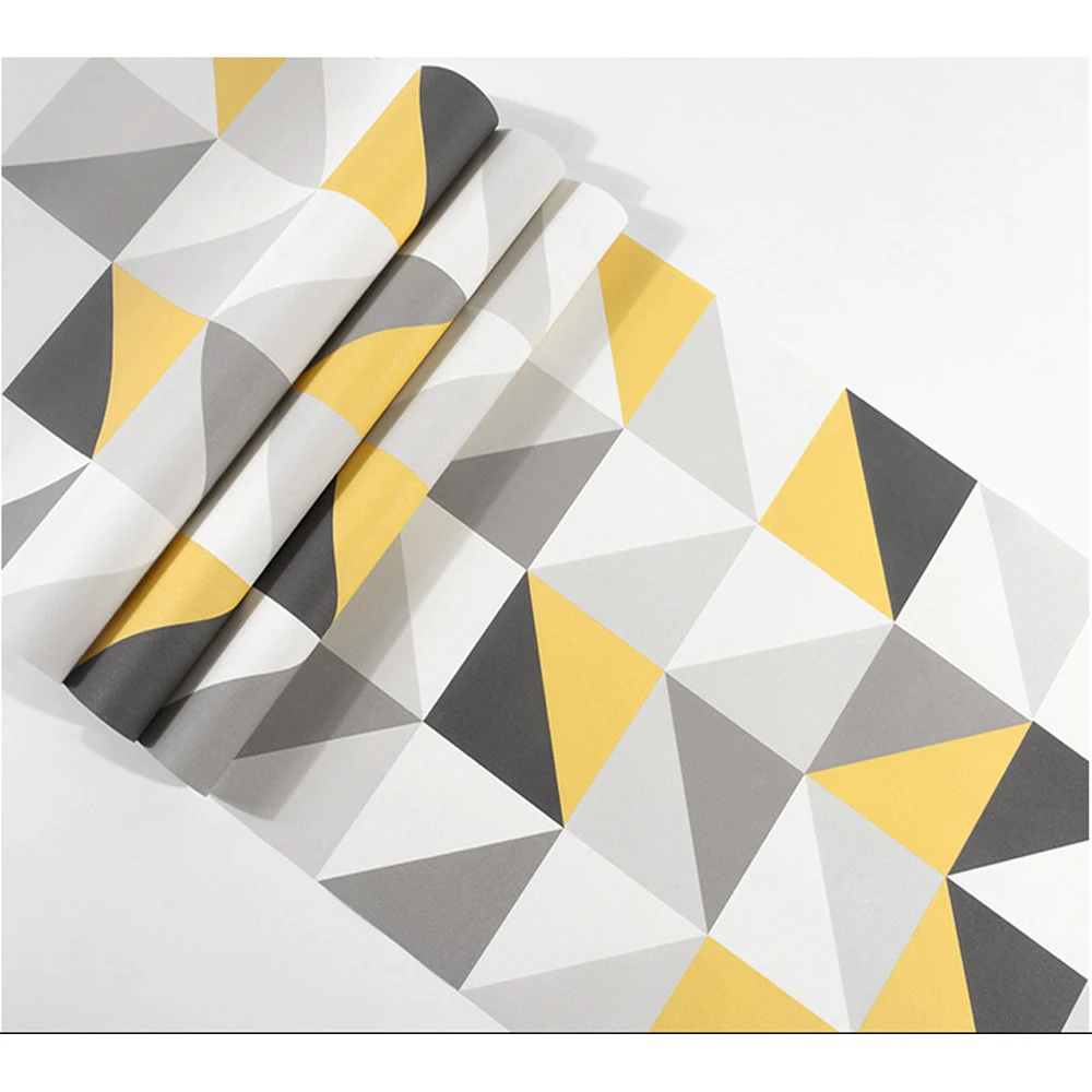

Gray Yellow Home Decor 3D PVC Wallpaper Non-Self Adhesive Modern Geometric Triangle Design Living Room Bedroom Wall Paper 9.5M