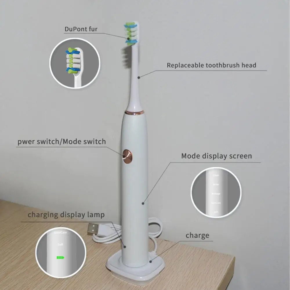 Зубная щетка Ультразвуковая электрическая перезаряжаемая с подставкой USB