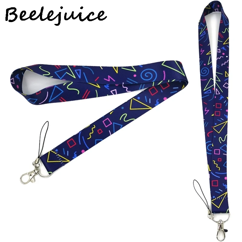 

24pcs Colorful Geometric Pattern Graffiti Lanyard Badge ID Mobile Phone Rope Key Lanyard Neck Straps Accessories webbings ribbon