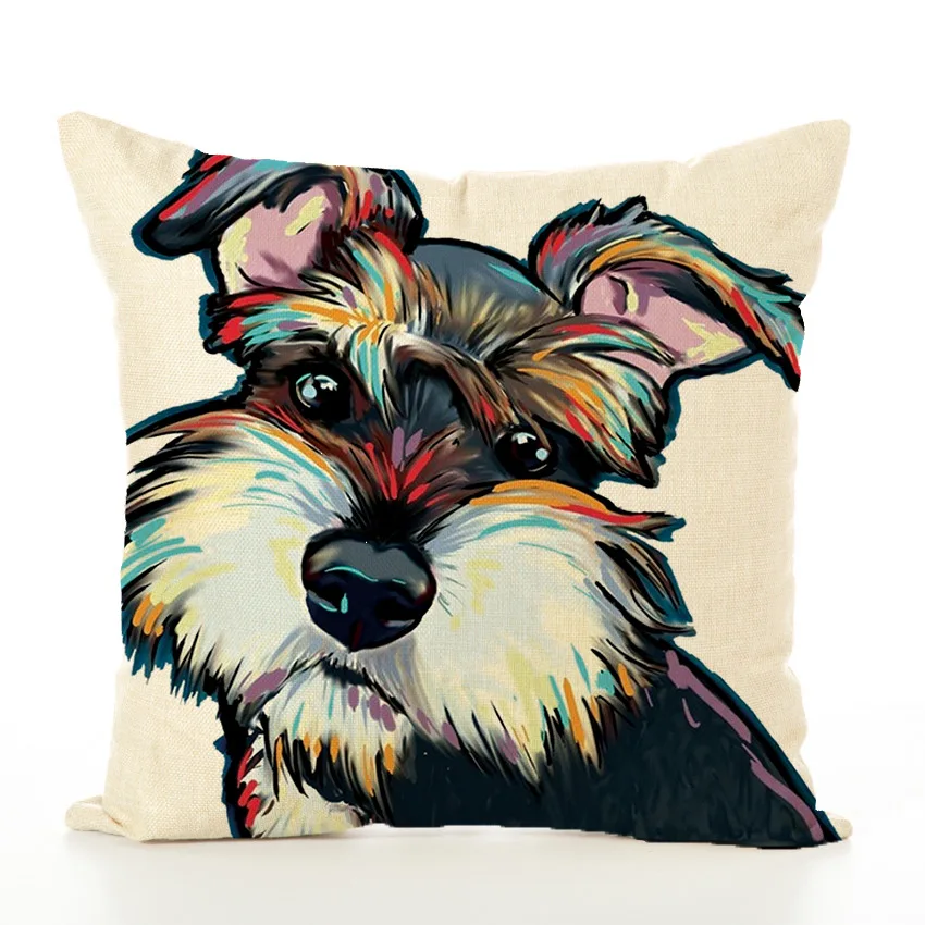 Square Cotton Linen Colourfu Bull Terrier Painted Dog Dachshund 3D Cheap Cushion Cover for Home Sofa Pillow Case | Дом и сад