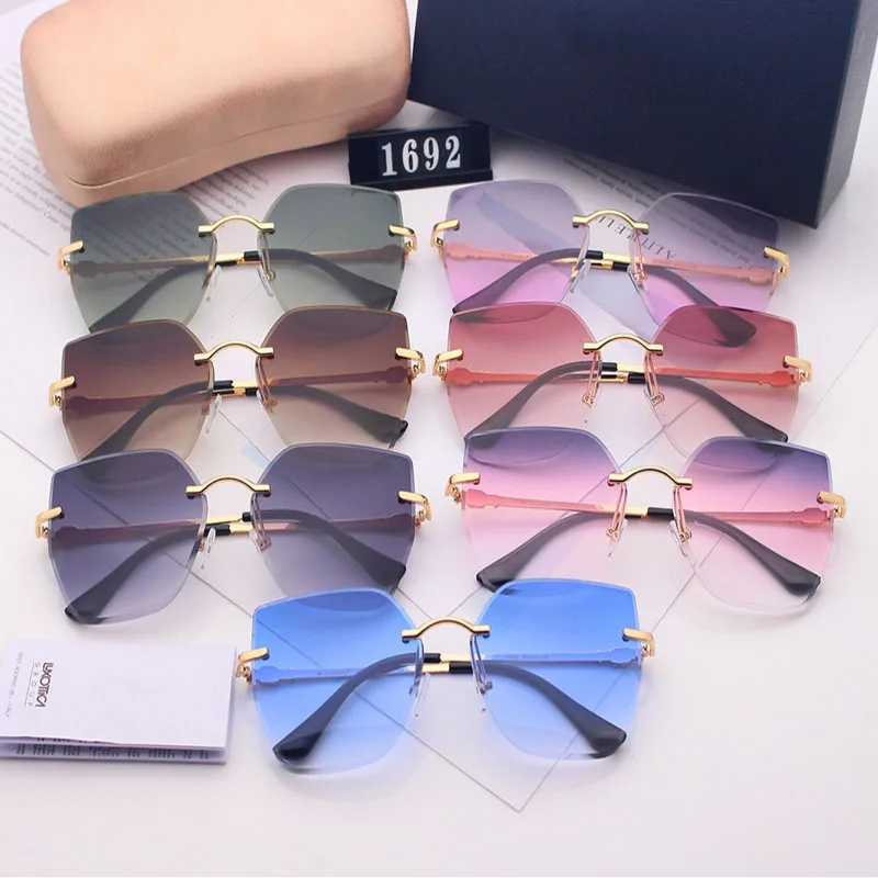 

2021 New Woman Sunglasses Cat Eye Hd Gradient Color Sunglasses Frameless Fashion Trend Sunglasses Famous Designer Original Logo
