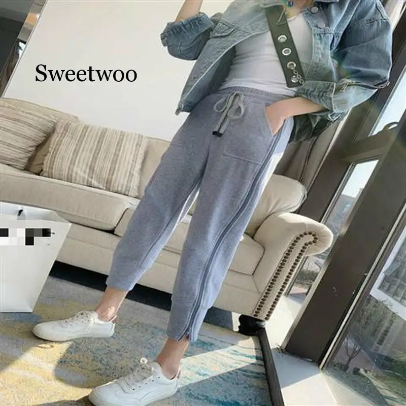 Pants Women Solid Fashion Lace Up Elastic Waist Zipper Trousers Spring 2020 Casual High Beam Feet Female | Женская одежда