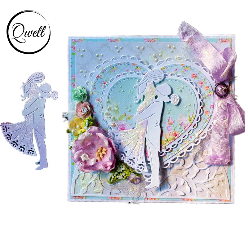 QWELL Свадебная пара металлических вырубных штампов для скрапбукинга и