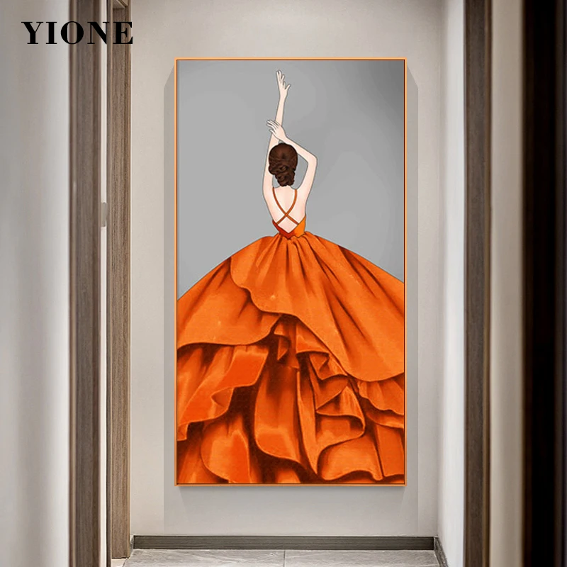 Картина на холсте с изображением женщины оранжевого цвета