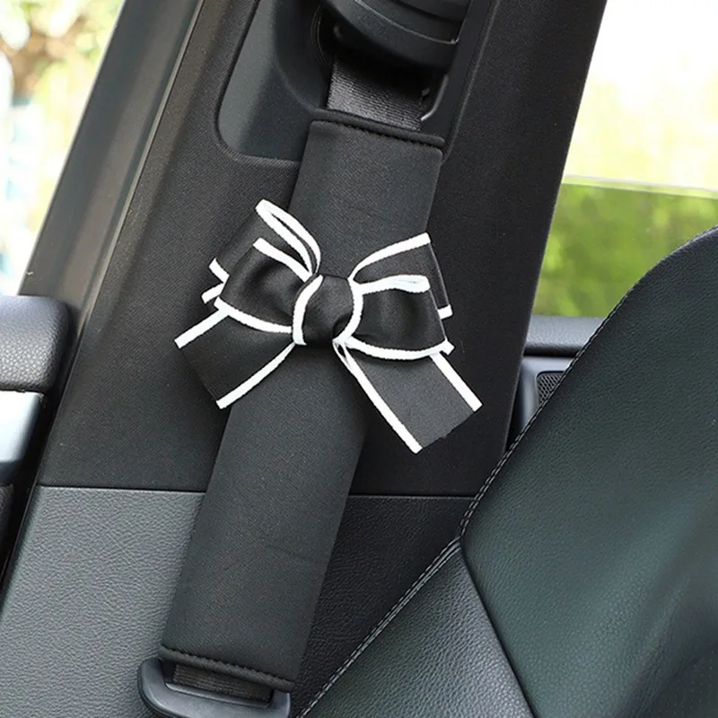 

Ice Silk Car Seat Belt Cover Shoulder Pad Headrest Neck Pillow Waist Support Breathable Head Rest Bow-knot Auto Interior Decor