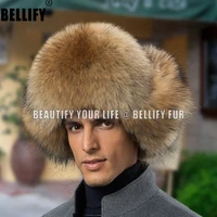 hot sale euroepan mens winter bomber hat t male fluffy luxury real fox fur thickened hats russian outdoor windproof caps