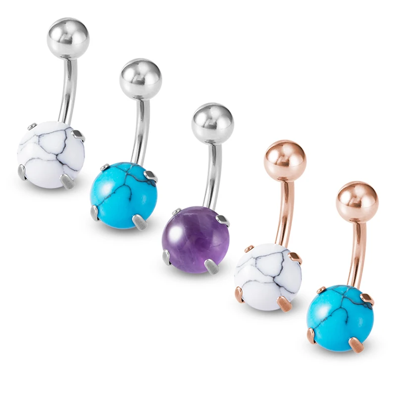 

1PC New Piercing Belly Button 14G Stone Belly Button Ring Sexy Navel Piercing for Women 316L Surgical Steel Curved Navel Barbell