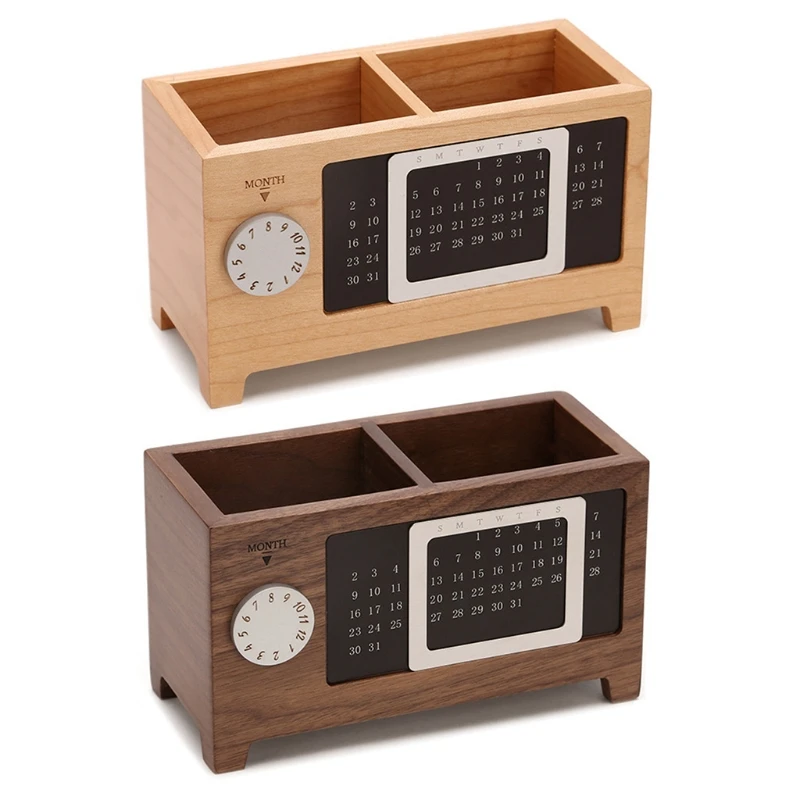 

Solid Wood Calendar Pen Holder Multifunction Desktop Office Organizer Stationery K92C