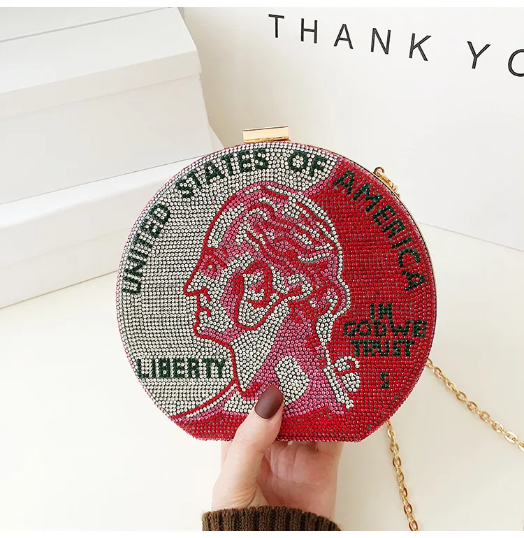 

Crystal Money Bags Design Luxury Diamond Evening Bags Party Purse Clutch Bags New Female Round Bag Studded Bag Messenger Bag