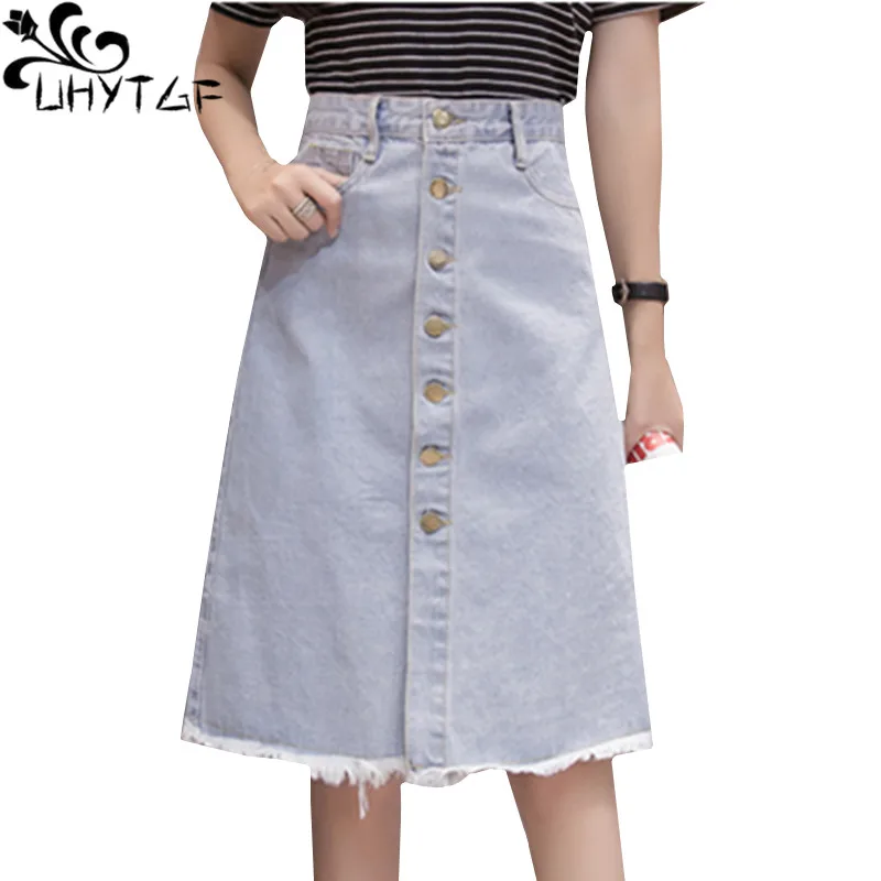 Женская джинсовая юбка UHYTGF элегантная повседневная синяя размера плюс с поясом