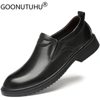 men shoes dress genuine leather male waterproof classics black slip on shoe man office work formal shoes for men big size 36 47