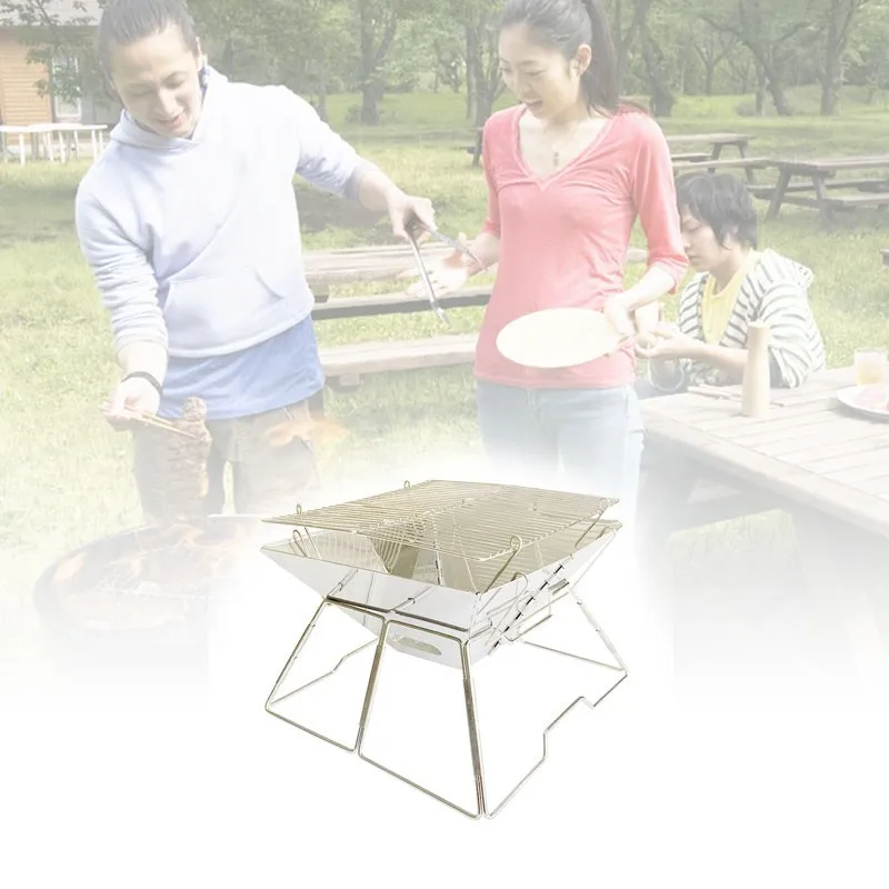 

Square Wood Stove Outdoor Grill Mini Grill BBQ Outdoor Stove Camping Stoves Picnic Folding Grill with Grilled Net