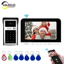 Video Door Phone Intercom System 7 Inch Touch Moniter Wired Password Doorbell Camera Home Security Record Remote Unlock for Home