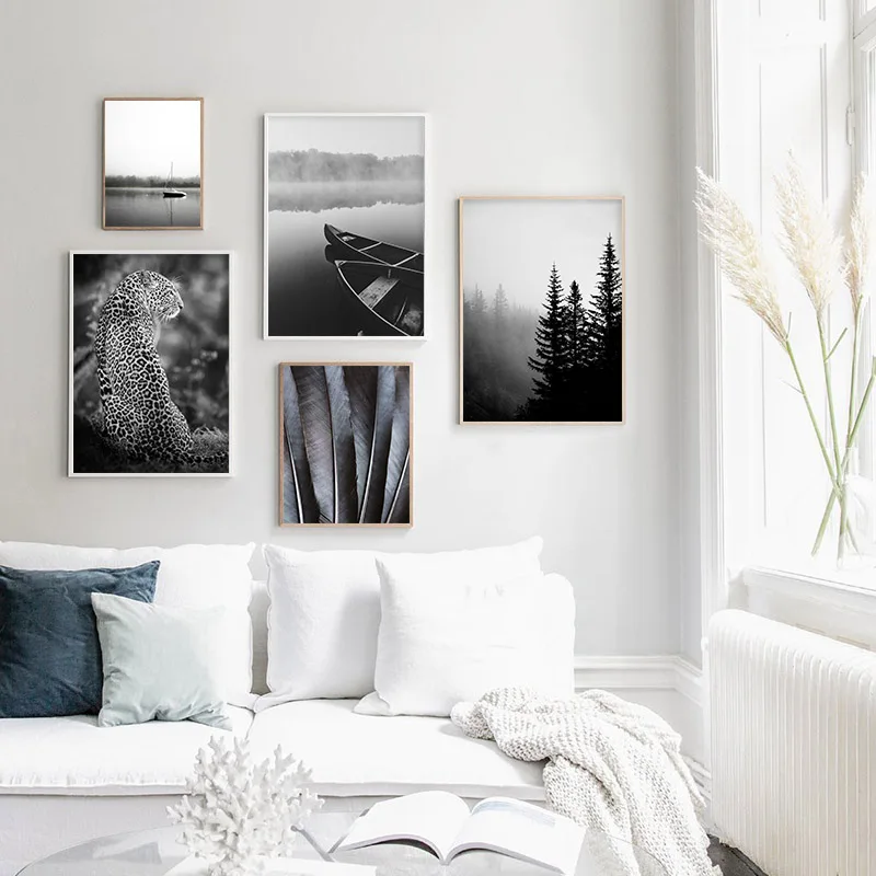Скандинавский черный и белый постер пейзаж холст скандинавский принт леопард