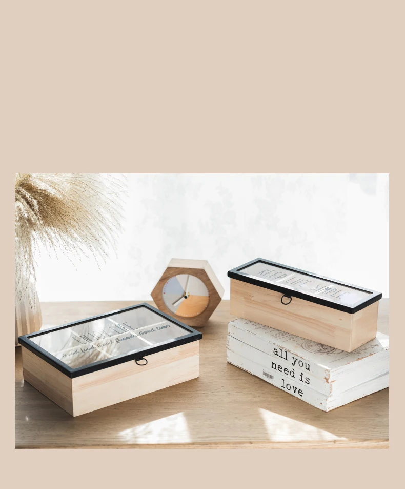 

clear glass top equal spaces wooden trinket box design