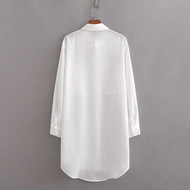 Женская Асимметричная блузка с длинным рукавом белая Повседневная Длинная