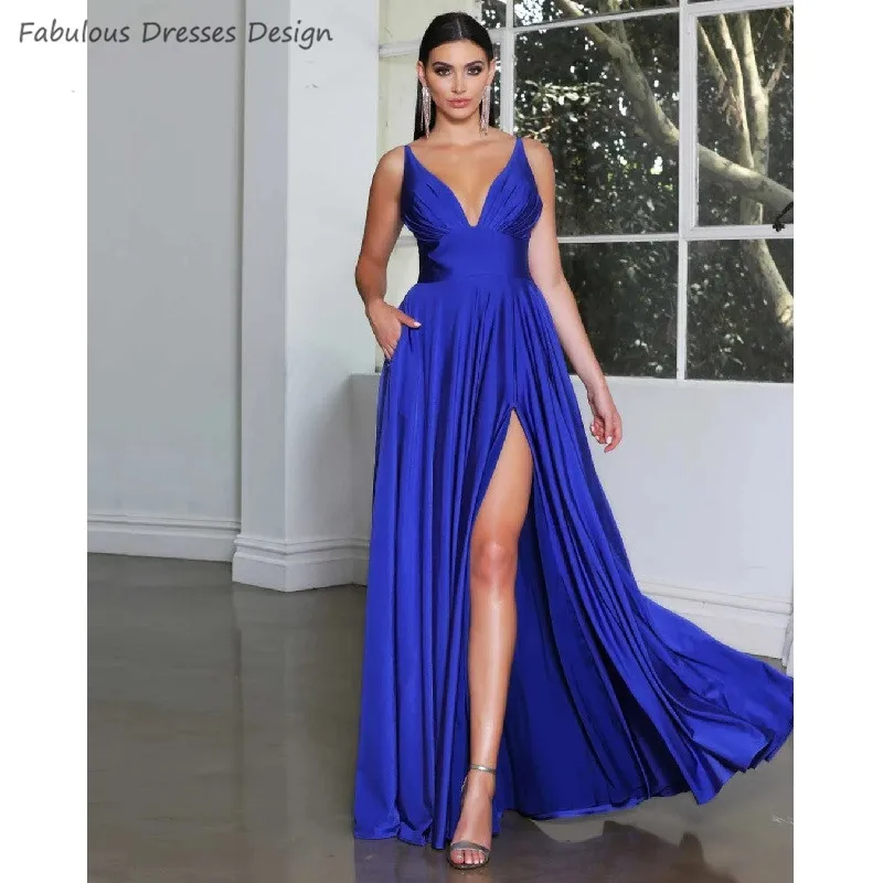 

Женское вечернее платье с разрезом, длинное ТРАПЕЦИЕВИДНОЕ ПЛАТЬЕ синего цвета с V-образным вырезом для выпускного вечера, 2020