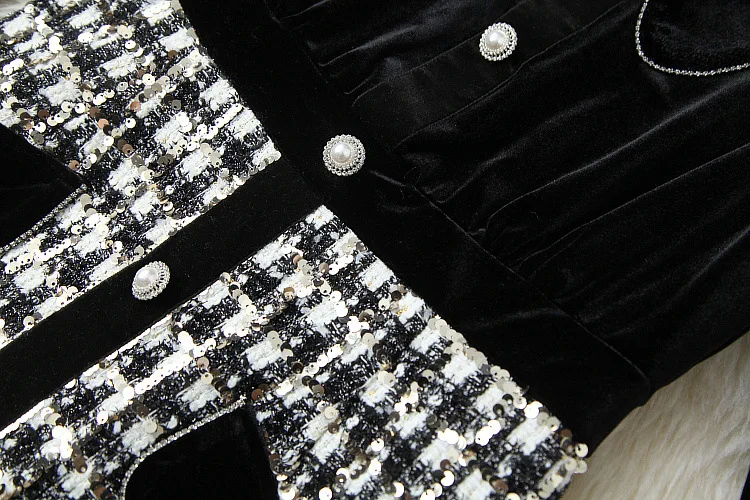 

European and American women's wear 2020 winter new style Long sleeve baby collar Splicing tweed sequins Fashionable dress