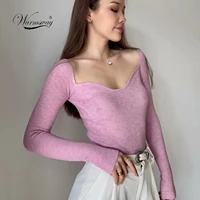 2021 spring new fashion sexy u neck t hirt women knitted top hot slim short t shirt tops vintage clothes kawaii korean b 123