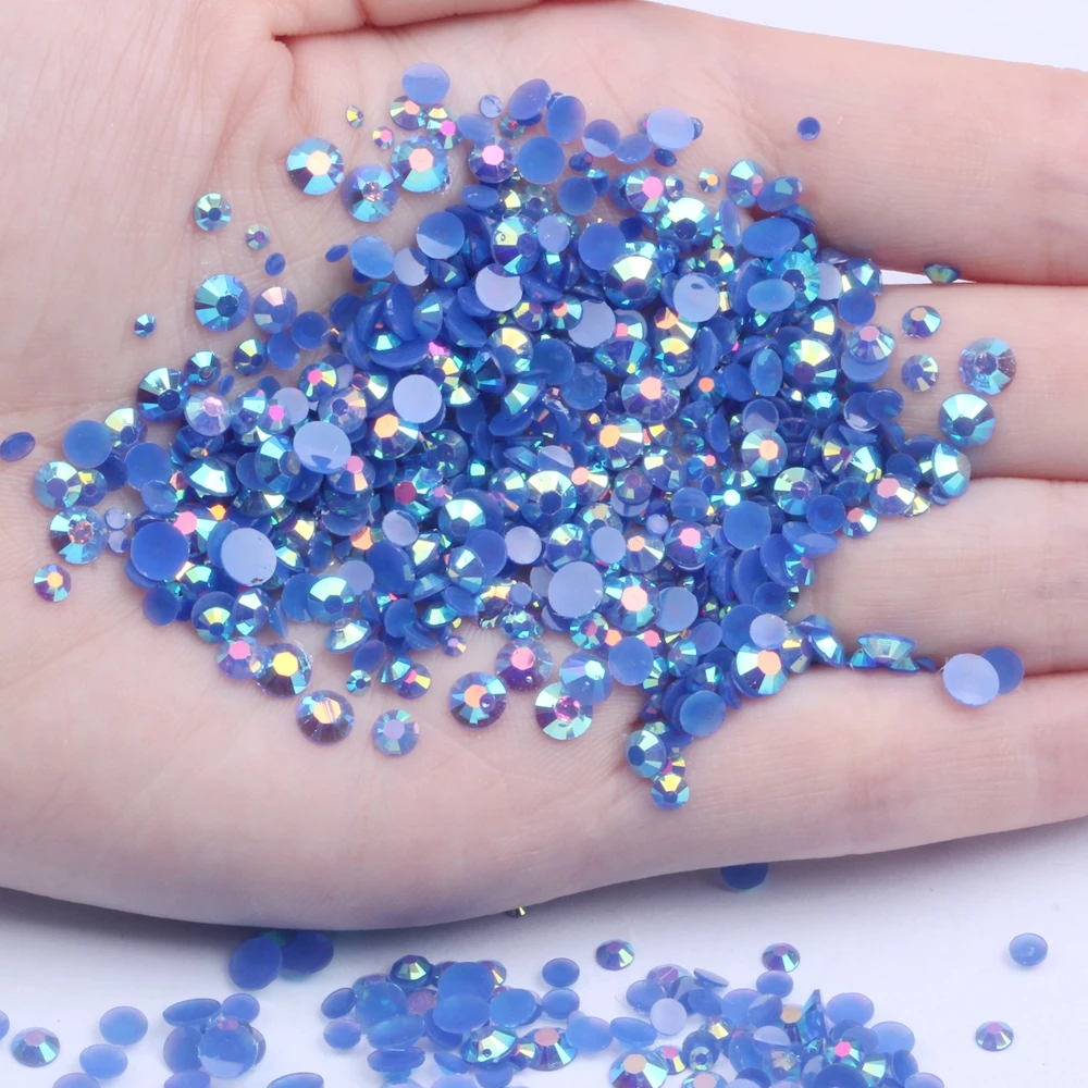 

Resin Rhinestones 2mm-6mm Blue AB 10000pcs-50000pcs Round Glue On Beads For 3D Nails Art Diy Jewelry Making Decoration