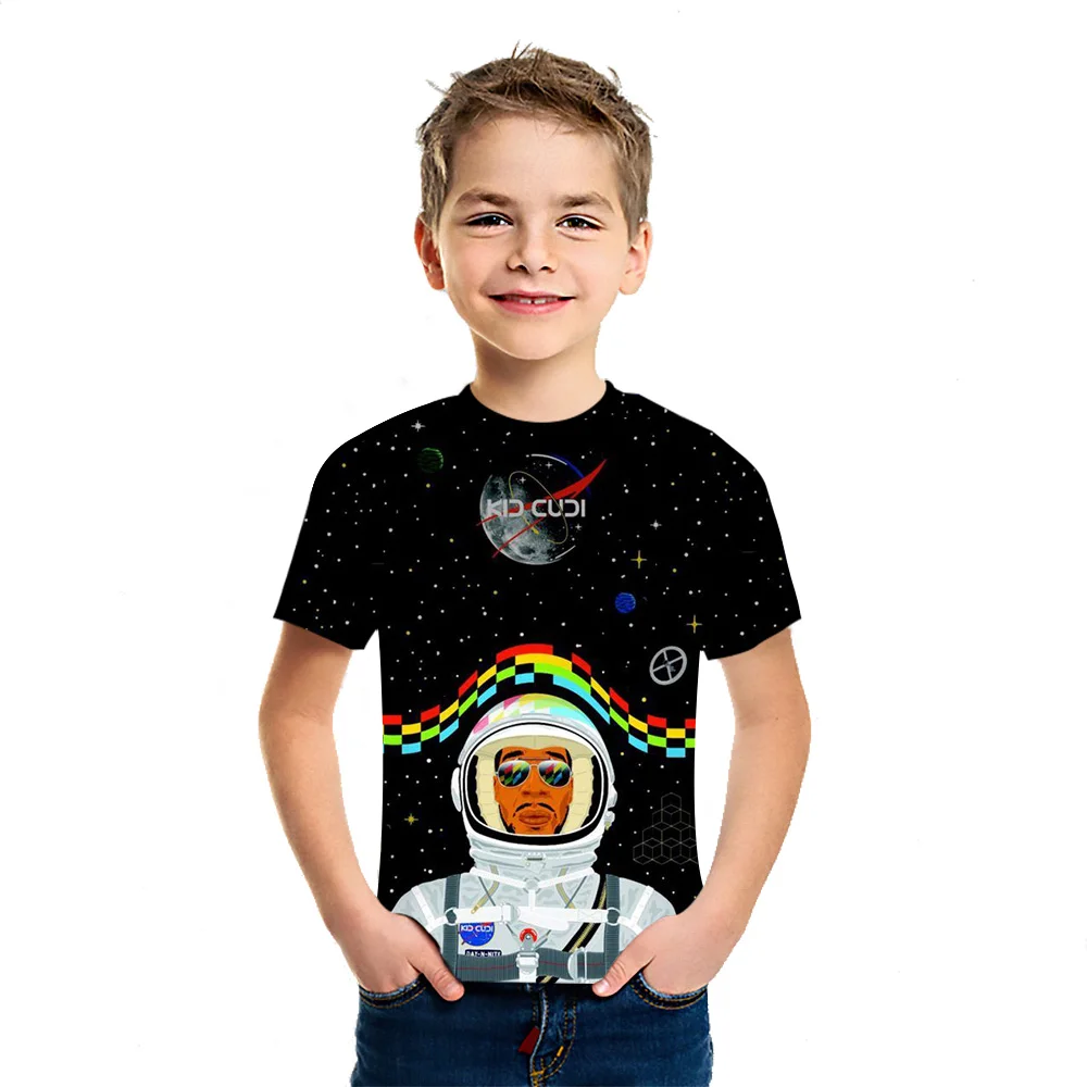 

On The Moon 2021 Summer Children's 3D Printing Short Sleeve Youth Popular Versatile Top Tropical Lightweight Simple T-Shirt