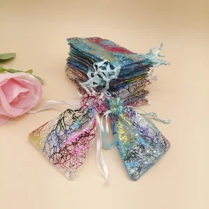 1000 шт красочные коралловые в полоску из органзы, на шнурке, кошелек; Подарочная сумочка для ткани на основе карбида кремния Christhmas Свадебная коробка для хранения ювелирных изделий, мешки для упаковки