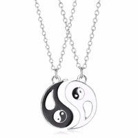 2pcs matching friendship best friends ying yang stainless steel pendant necklaces set valentines gift couple puzzle necklace