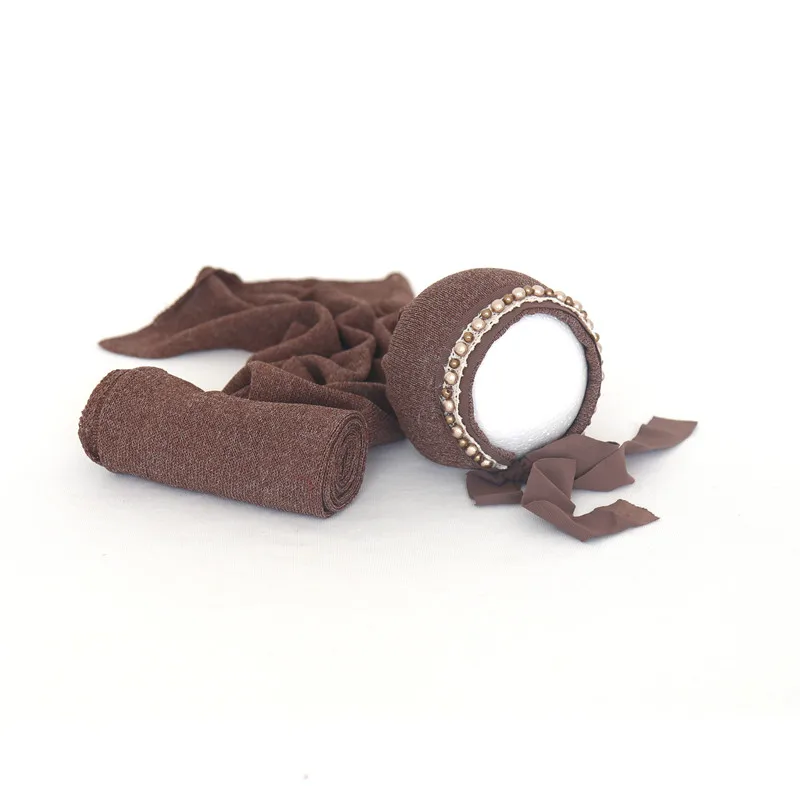 Cute Light Pink Baby Girl Hat Wrap Set Newborn Bonnet Photography Props Posing Fabric Layer Infant Sleepy Photo Gift | Мать и ребенок