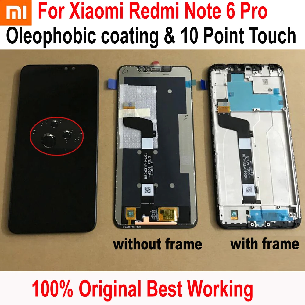 Лучшее стекло, сенсор для Xiaomi Redmi Note 6 Pro 10, сенсорный экран, ЖК-дисплей, дигитайзер, сборка, телефонная панель+ рамка