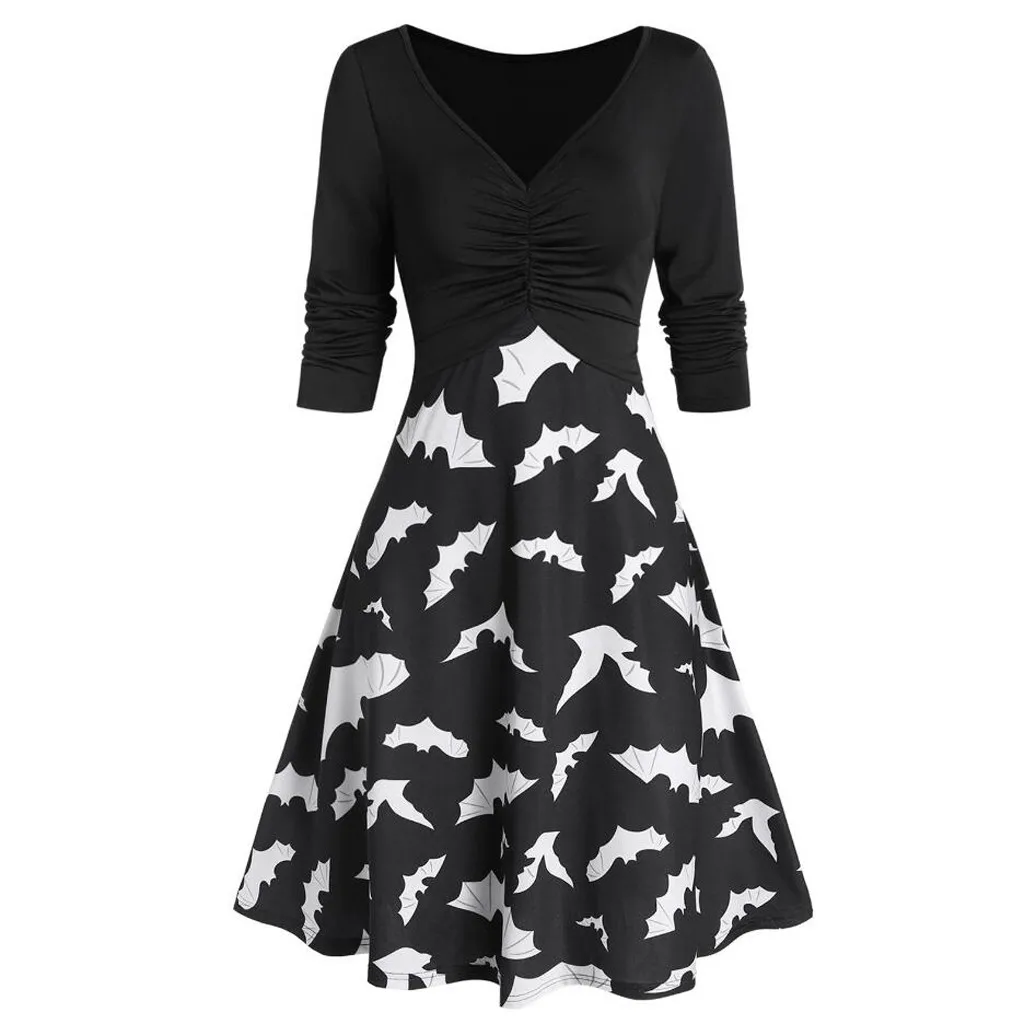Платье 2019 Весна Лето Новое Женское платье винтажное с длинным рукавом v образный