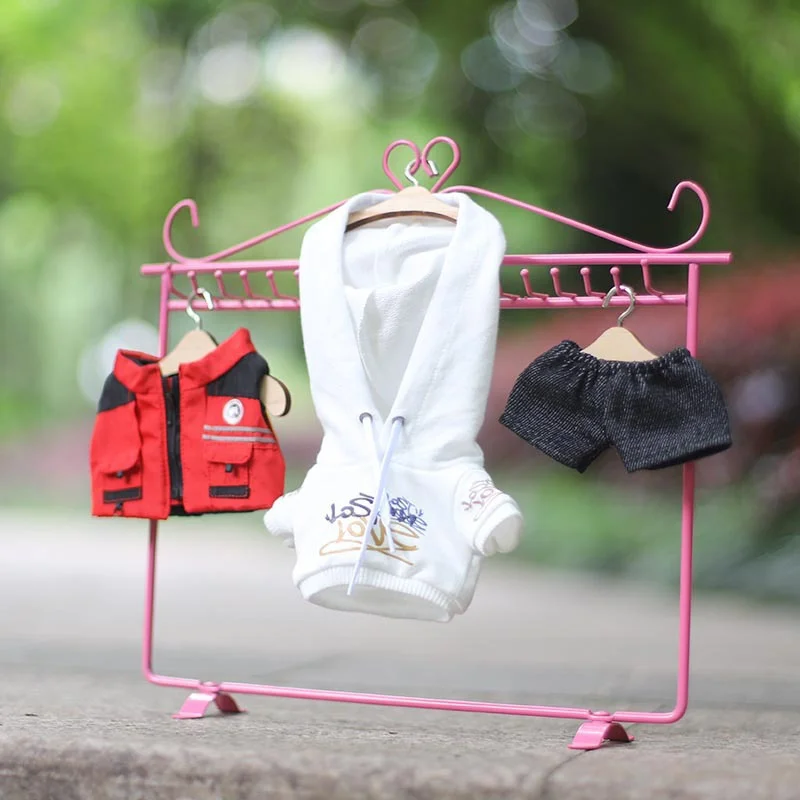 Ropa de mu&ntilde;eca de felpa de estrella, chaleco de plum&oacute;n rojo, Sudadera con capucha blanca, traje de algod&oacute;n de 20CM para beb&eacute;-0