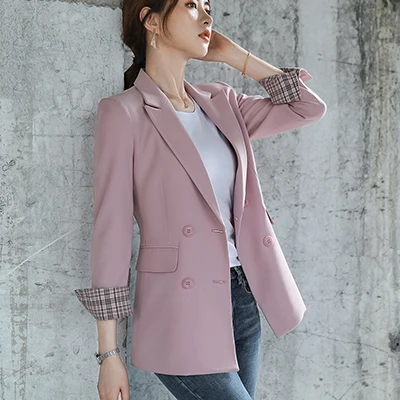 Pink Blazer Для женщин однобортный однотонный Блейзер Женский пальто трех до двенадцати лет Модные Пиджаки Верхняя одежда высокого качества, куртки, 5XL - Цвет: Pink Blazer