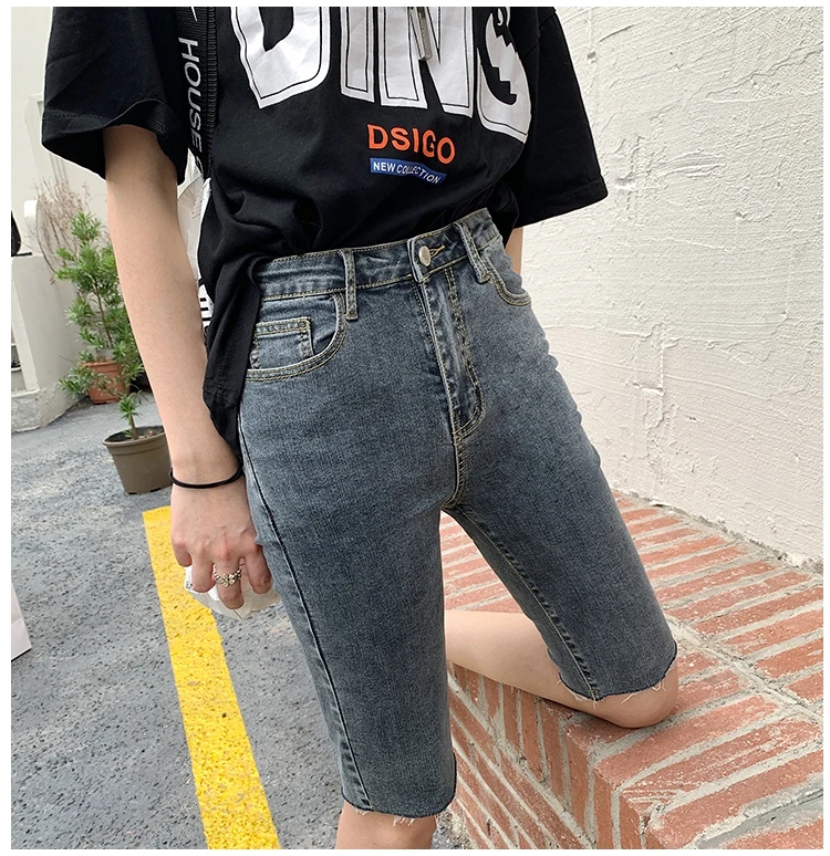 

TongSiHai Jeans for Women Ladies Summer Knee-length Short Denim Pants Girl Student Skinny Cycling Jean Streetwear Vaqueros Mujer