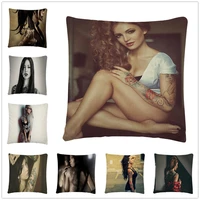 beautiful tattoo girl live action image linen cushion cover pillow case for home sofa car decor pillowcase 45x45cm