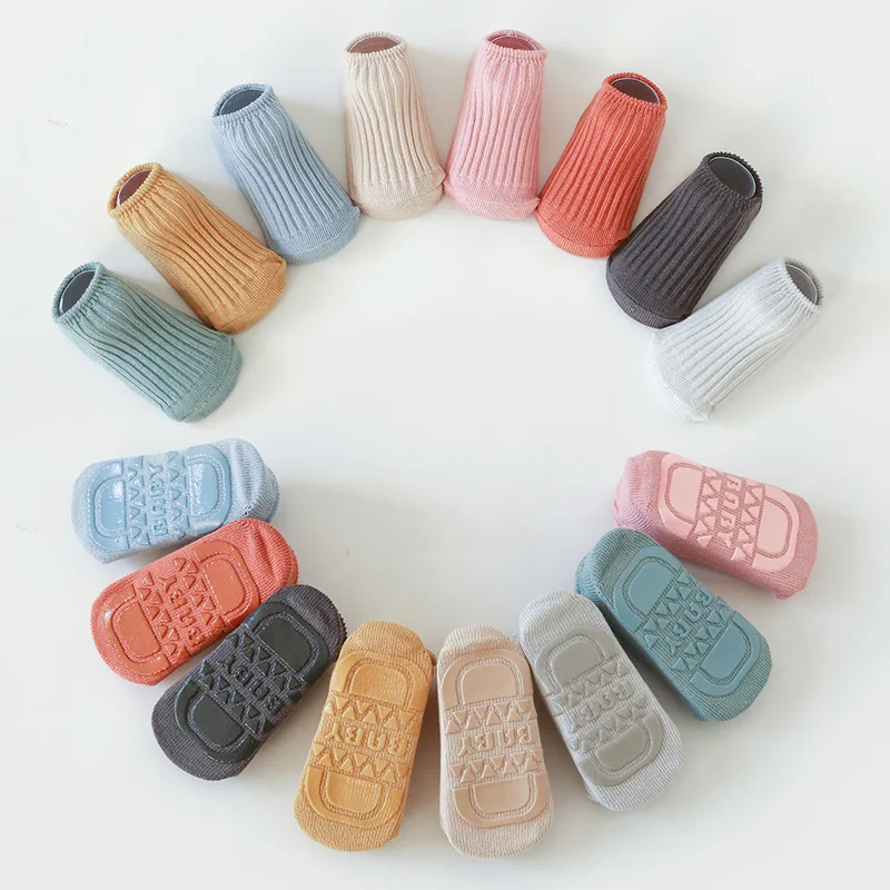 

Autumn Baby Short Tube Cotton Socks Kids Stripe Solid White Non-slip Clothing for Children Boys Girls Toddlers Newborn Infant