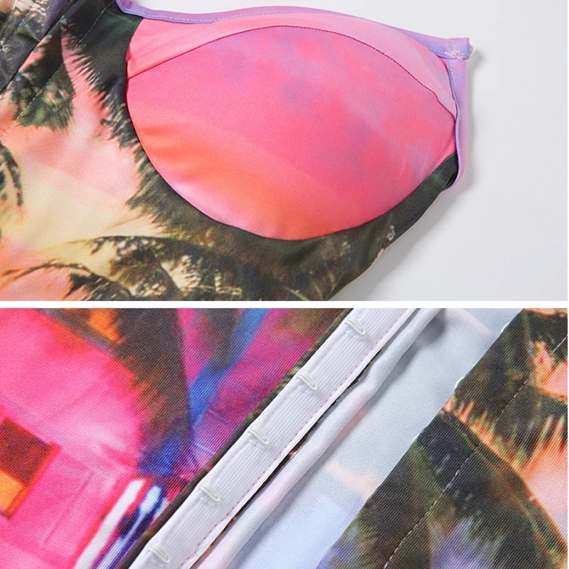

Palm Tree Colorful Printed Strapless Bodycon Jumpsuit Womans Clothing Fashionable Clubwear One Piece Outfit