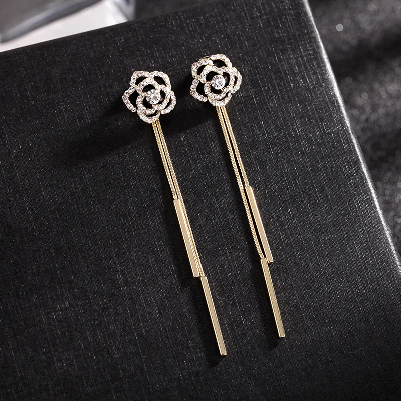 

Long Earrings Women Bow Tassel Earings Front and Back Crystal Bowknot Drop Earring Female Long Temperament Butterfly Earrings