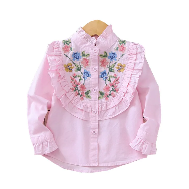 Рубашка с длинными рукавами для девочек модная детская блузка вышитым