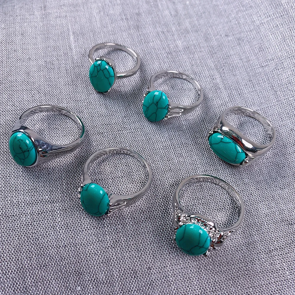 

20pcs/lot Natural Agates Stone Ring Green Turquoises 20 Random Shapes Mixed Loading Classic Style for Women Men Gift