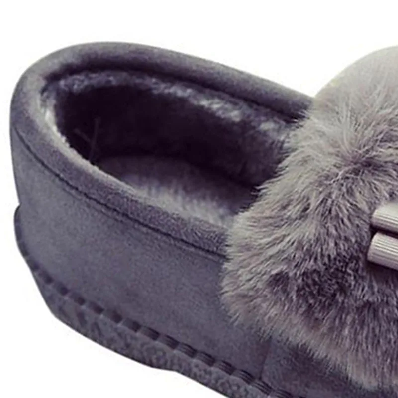 

New 2021 Autumn Winter Women Ballet Flats Lovely Bow Warm Fur Comfort Cotton Shoes Woman Loafers Warm Fluffy Zapatos De Mujer