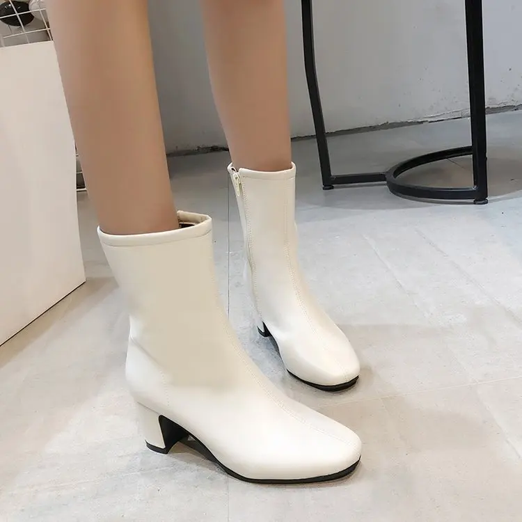 Белые ботильоны на высоком каблуке женская модная зимняя обувь женские