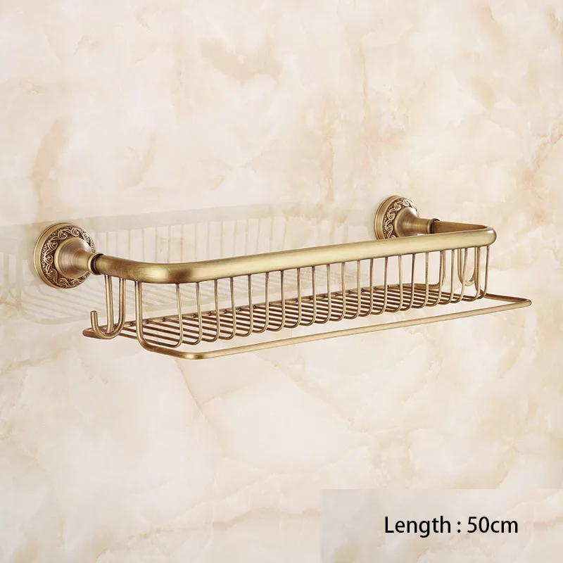 

Bathroom Multi-function Shower Basket with Towel Bar and Hooks Antique Brass Collection London Style Good for Kitchen Home