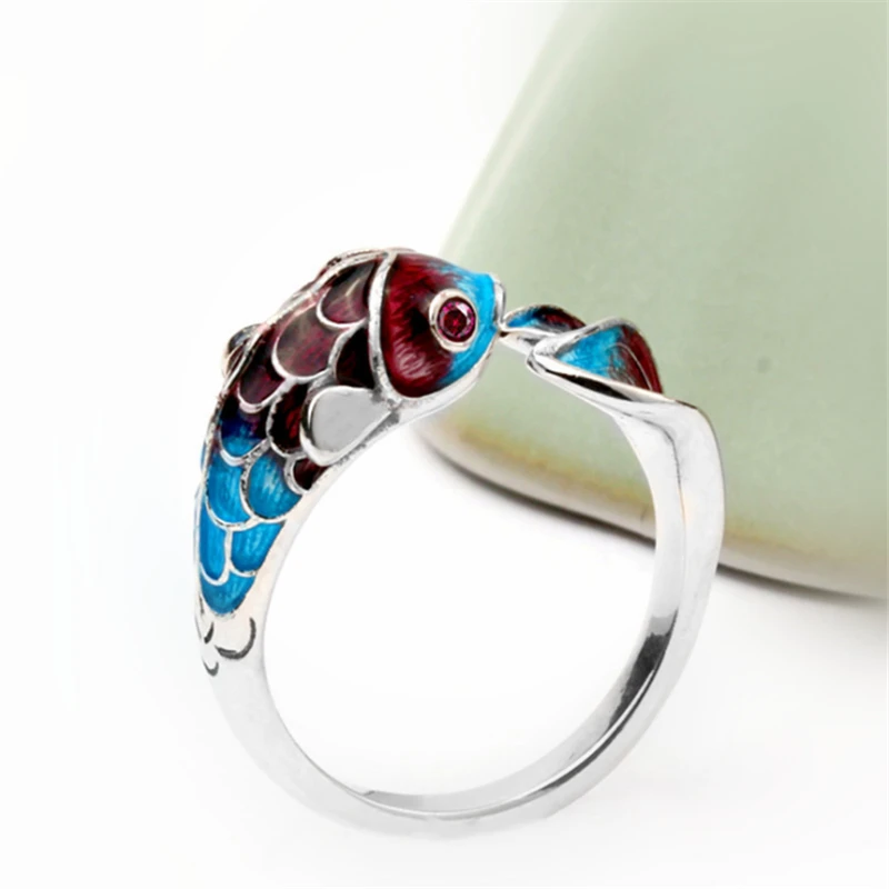 Женское кольцо с эмалированной кромкой регулируемое из серебра и 925 пробы 2020 |