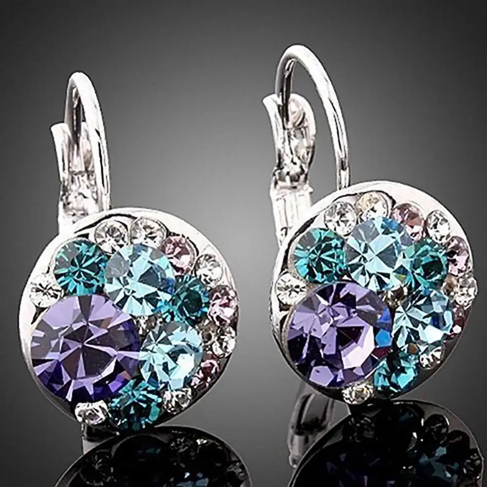 

Women's Fashion Cubic Zirconia Full Crystal Leverback Silver Alloy Earrings