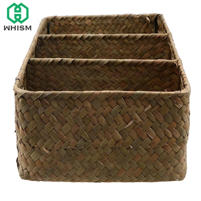

1PC Handmade Straw Storage Basket Woven Storage Box Snack Organizer Laundry Baskets Rattan Flower Picnic Kids Toy Contianer